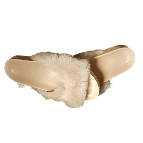 Vince Rabbit Fur Like Slides Ladies 10M - Picture 2 of 5